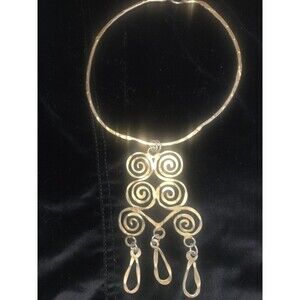 Vintage Hammered Bib Necklace Gold Tone Brutalist Modernist 18" BOHO CHIC